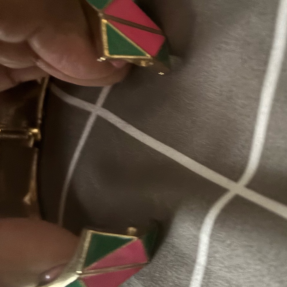 Vintage style Geometric Pink and Green hinge cuff Bangle - Picture 3 of 6